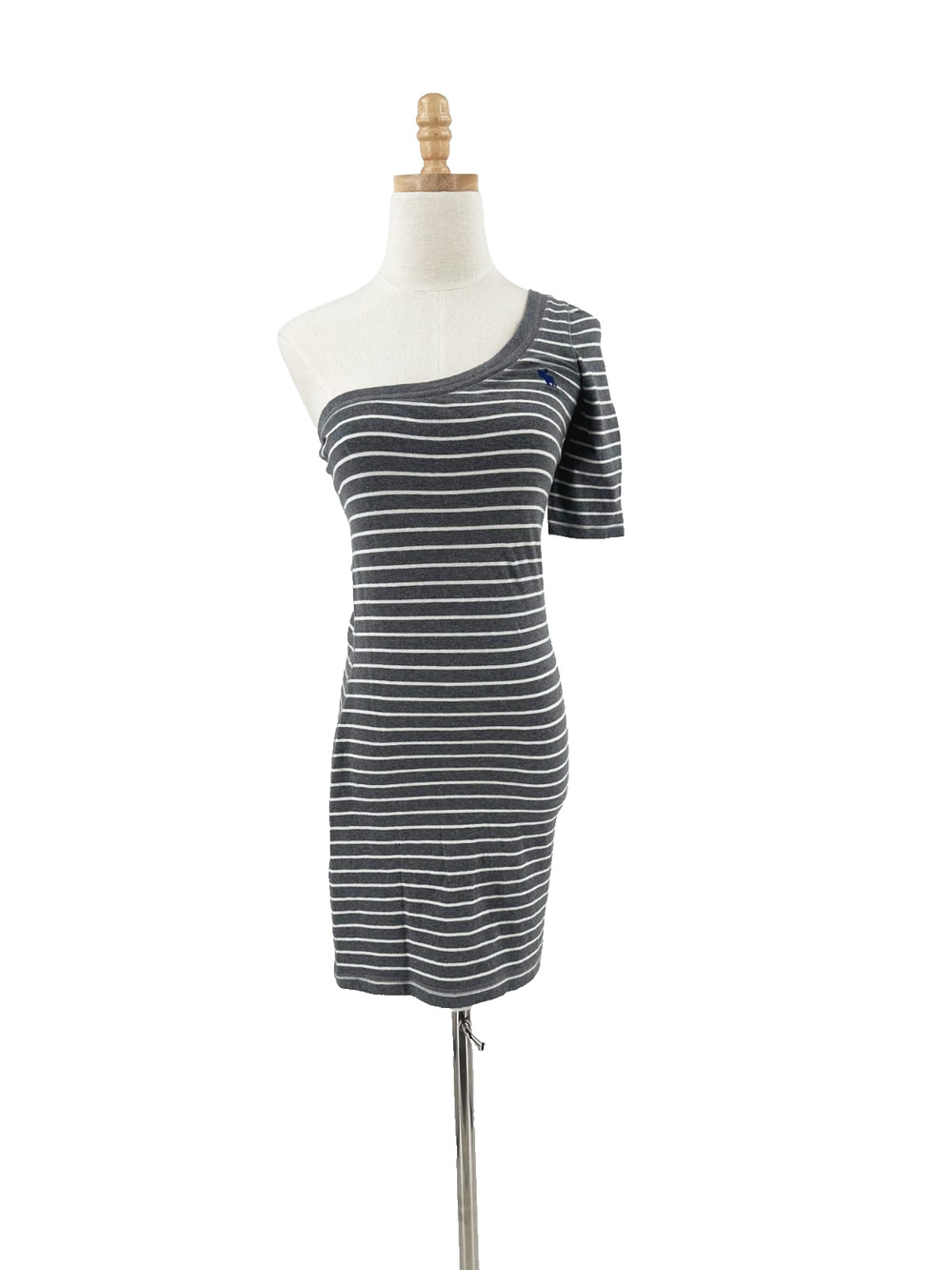 VTG Abercrombie One Shoulder Mini Dress Small Striped Y2K Nautical Preppy Gray